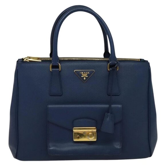 PRADA Hand Bag Safiano leather 2way Blue Gold Auth 125760 - Picture 10 of 14
